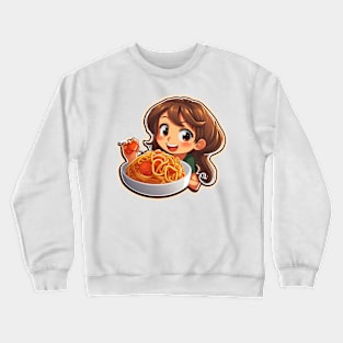 Cute Girl Eating Spaghetti Crewneck Sweatshirt